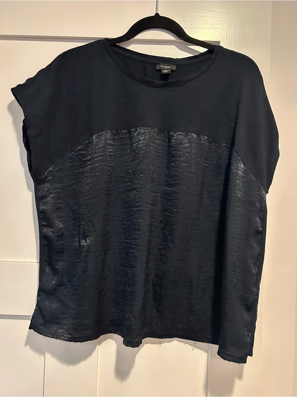 Halogen Navy Mixed-Media Short Sleeve Top